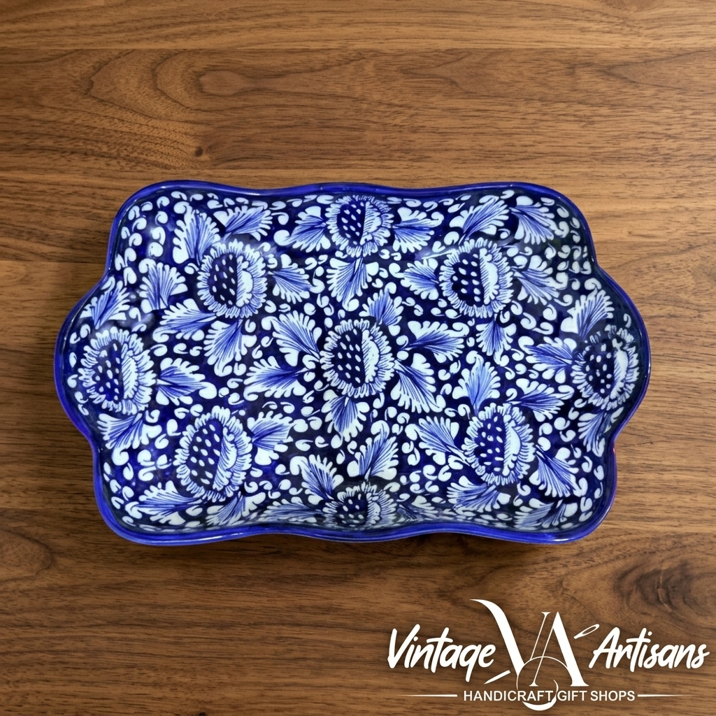 Blue Flower  Rectangle Dish - set of 2