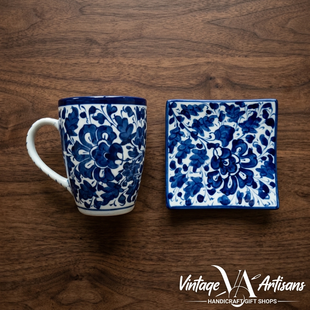 Serina Blue Tea Mug with coaster