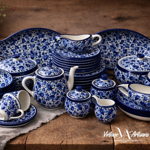 Blue Pattern Dinner Set - 8 Persons Serving With Tea Set
