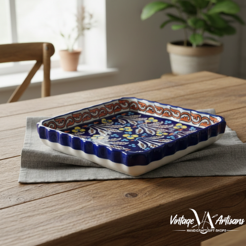 Green Flower Medium Square Dish
