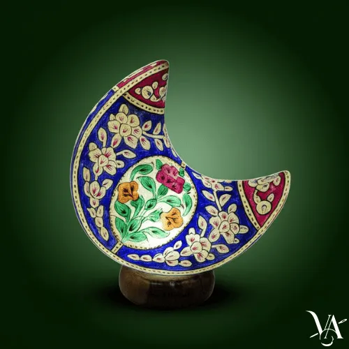 Azure Bloom Crescent Camel Skin Lamp
