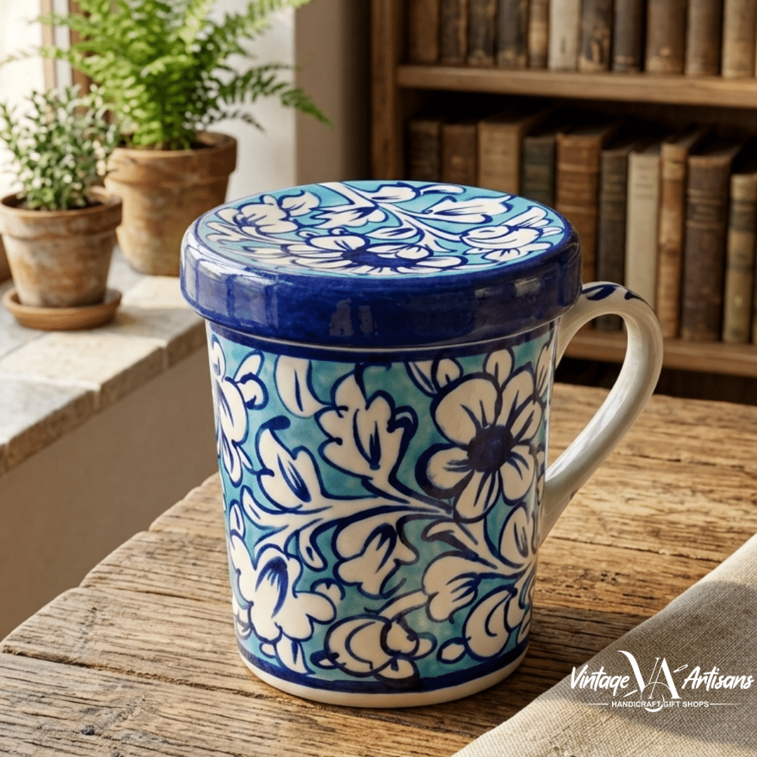 Breeze Blue Tea Mug with Lid - Set of 2
